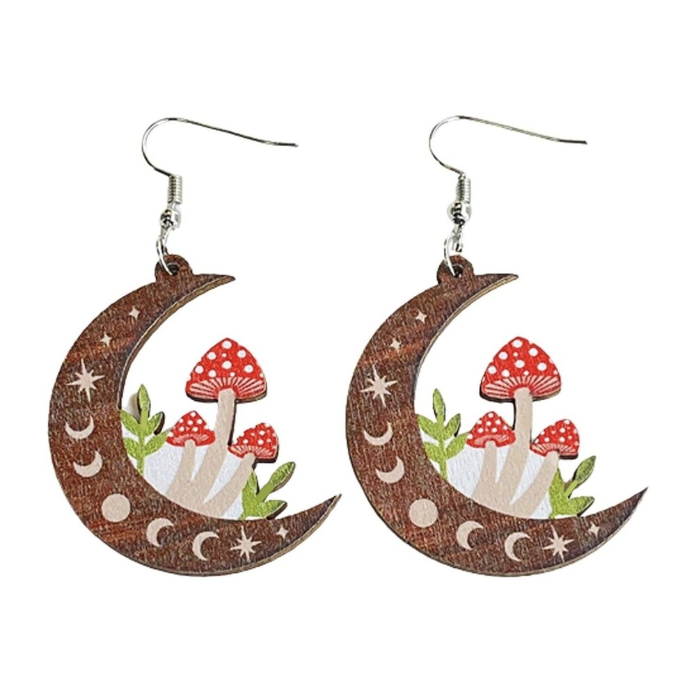 Mushroom Earrings Crescent Moon Earring Cute Easter Mushroom Bunny Hook Earring